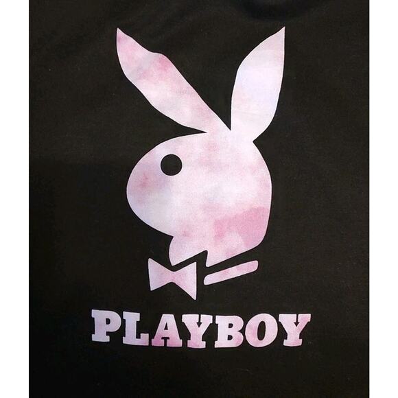 Men's Playboy Black Hoodie With Tie Die Pink Lettering - Large - Picture 2 of 5